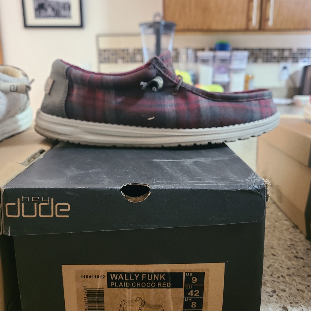 Hey Dude Men's Plaid Loafers in Choco Red